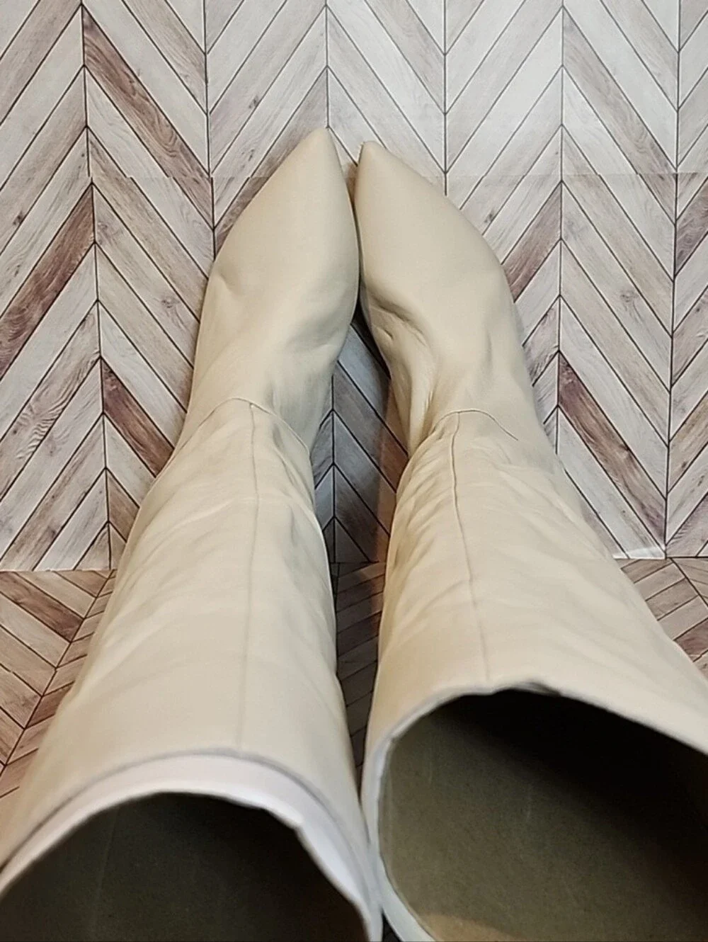 $268 Free People Hawley Leather Bone White Below The Knee Souchy Boots
